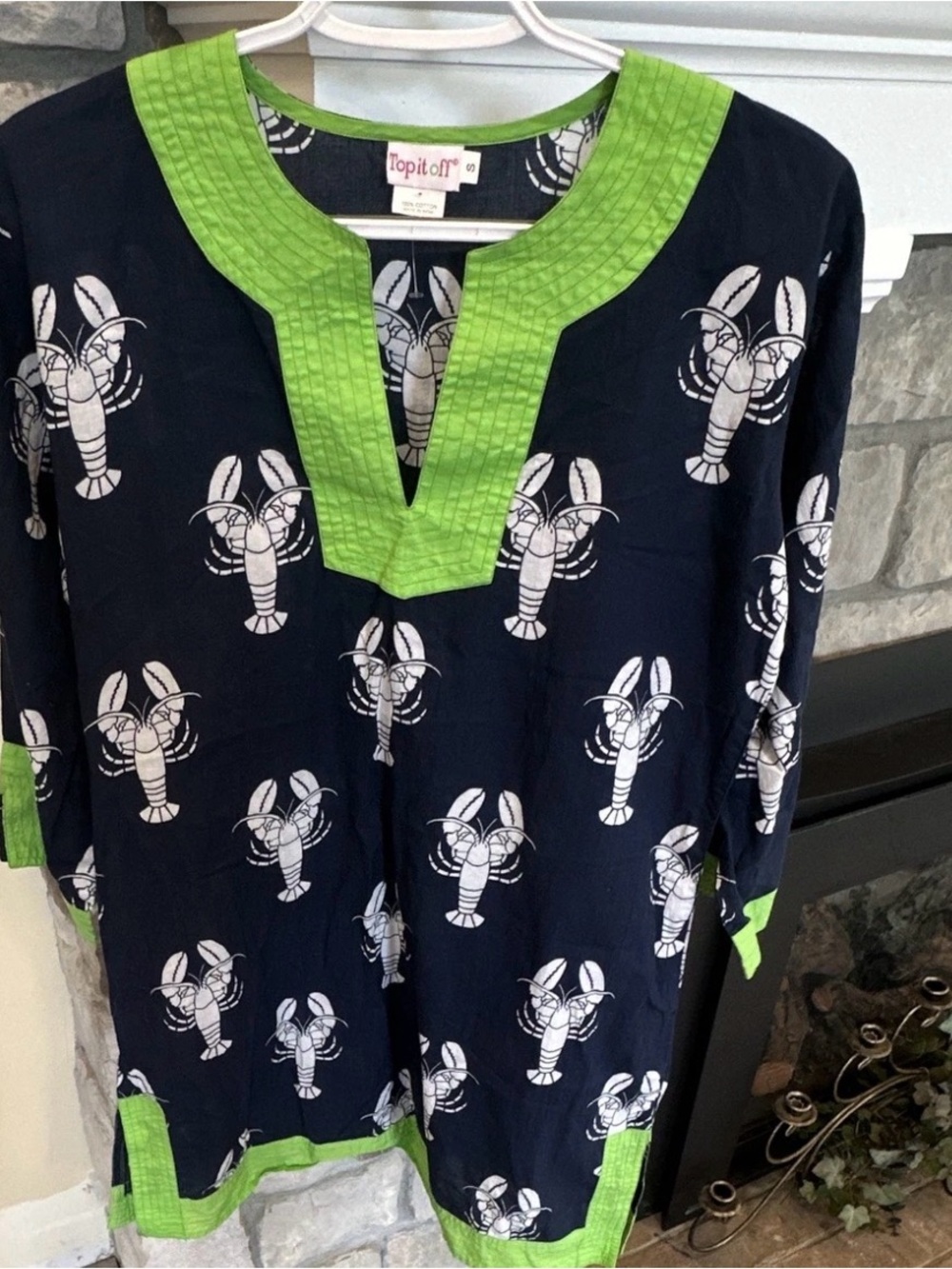 Top it Off Navy Lobster Print Tunic Dress with Lime Trim